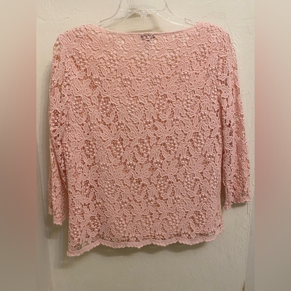 Talbots Petite Size 10P Pink Lace Overlay Cotton Lined Top - Picture 2 of 12
